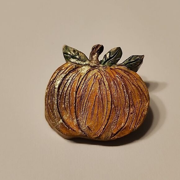 No Brand Jewelry - Pumpkin Brooch Pin Fall Halloween Painted Womens Jewelry Accessory Orange Green
